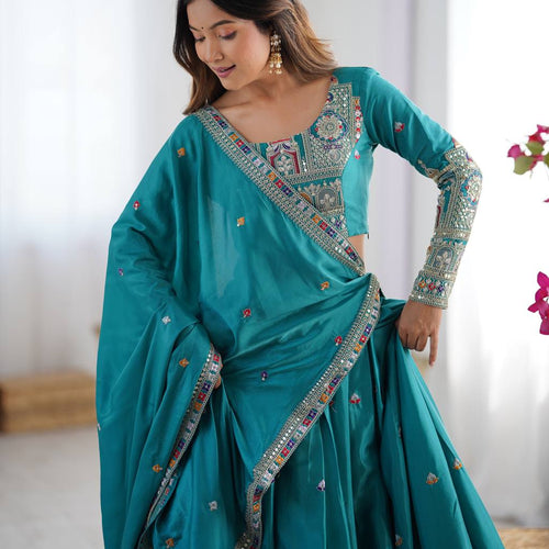 Sky Blue Color Heavy Thread with Sequins Work  Designer Lehenga Choli