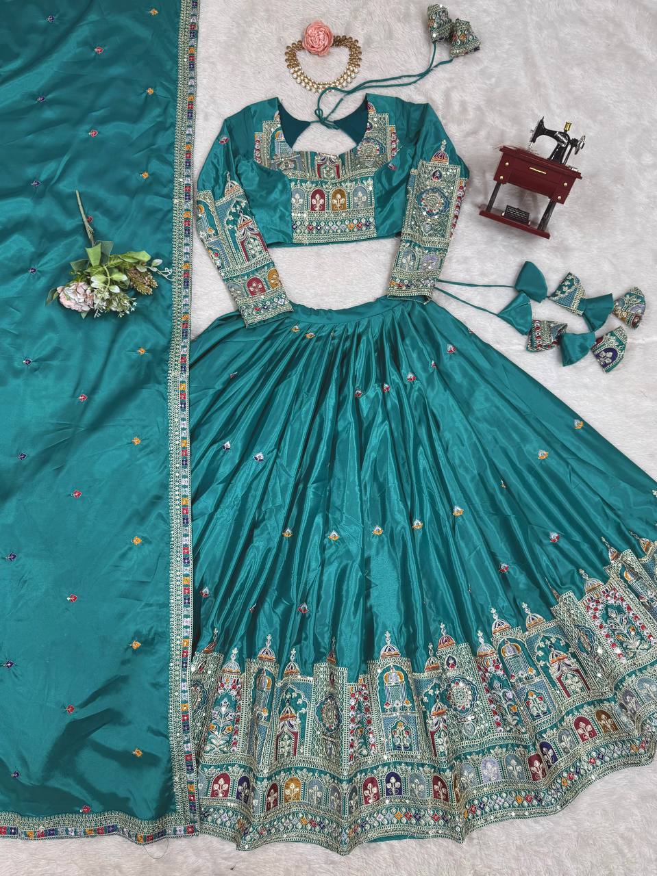 Sky Blue Color Heavy Thread with Sequins Work  Designer Lehenga Choli