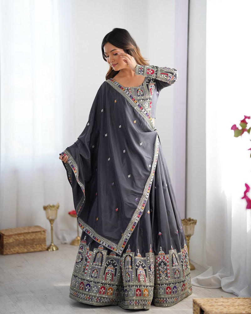 Black Color Heavy Thread with Sequins Work  Designer Lehenga Choli
