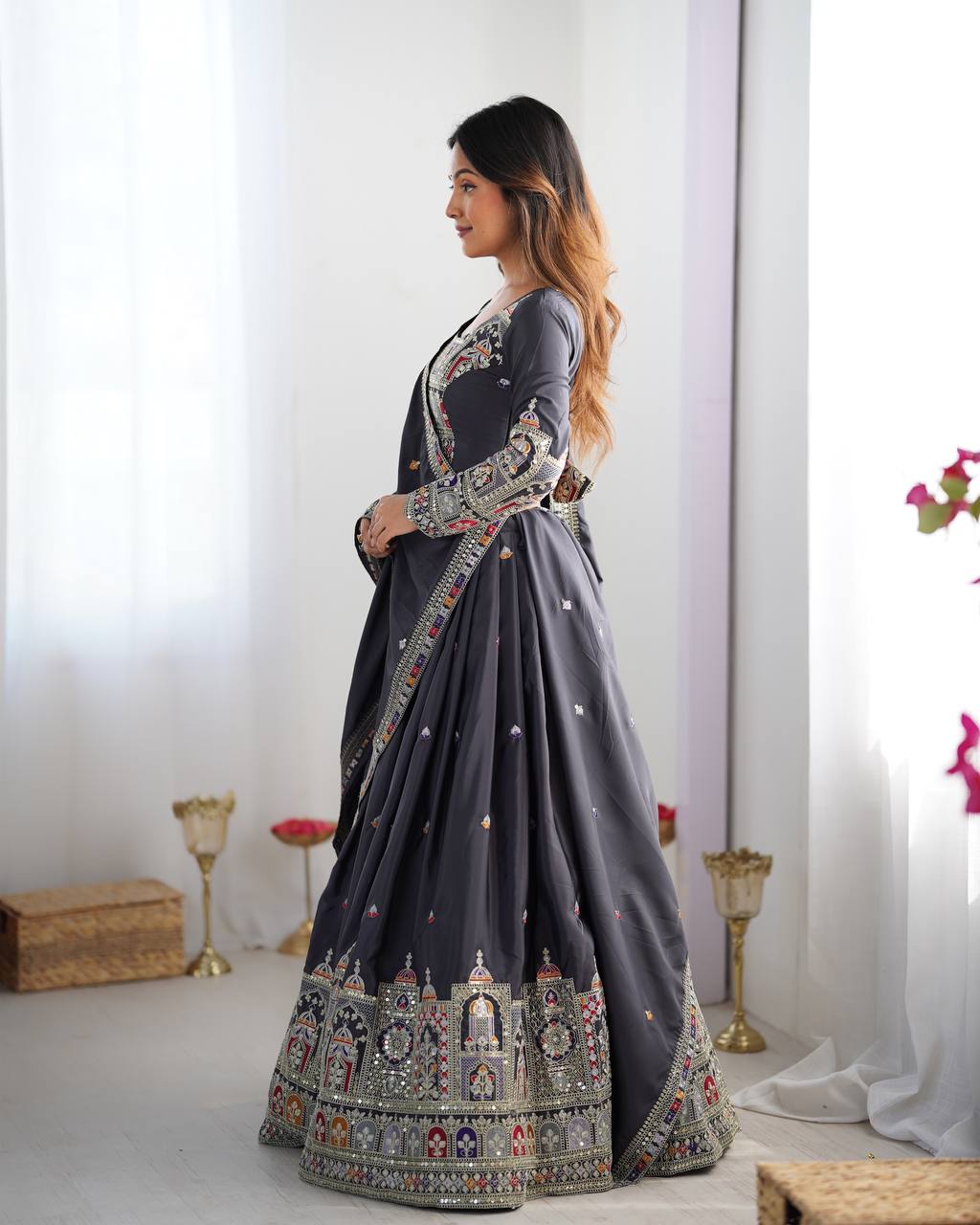Black Color Heavy Thread with Sequins Work  Designer Lehenga Choli