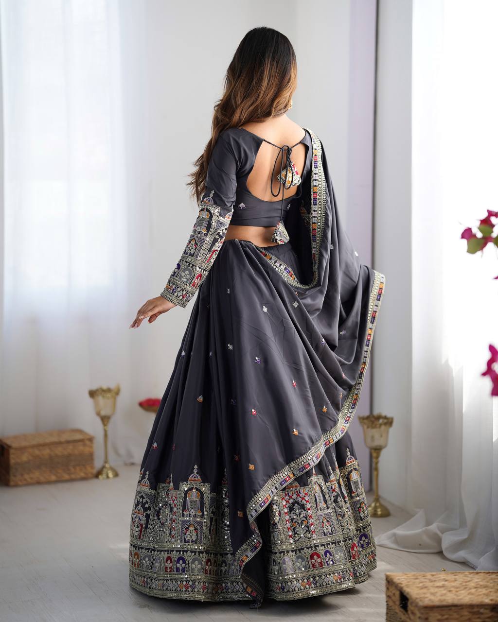 Black Color Heavy Thread with Sequins Work  Designer Lehenga Choli