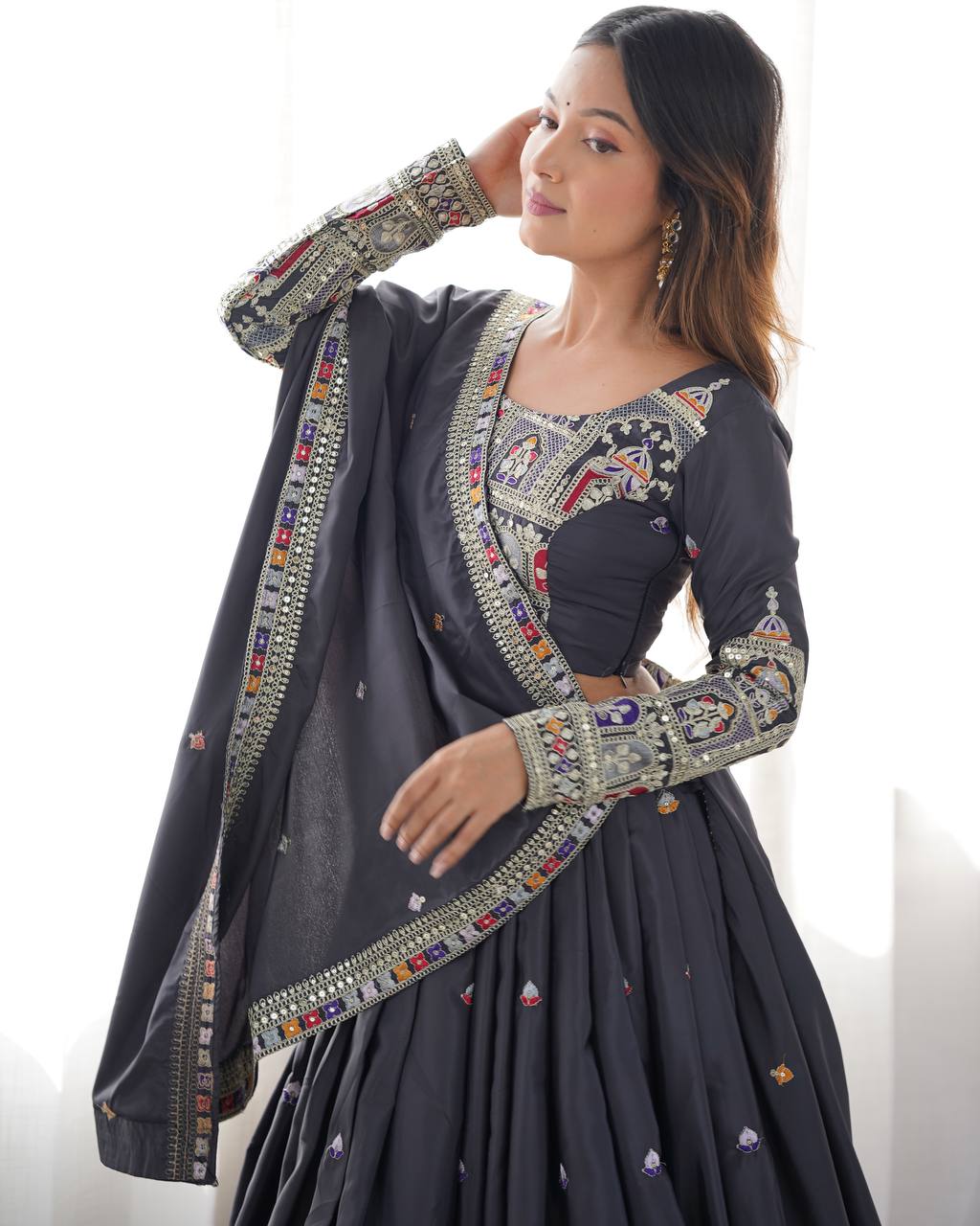 Black Color Heavy Thread with Sequins Work  Designer Lehenga Choli