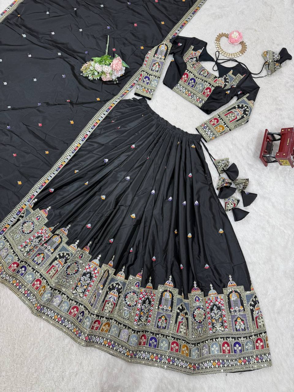 Black Color Heavy Thread with Sequins Work  Designer Lehenga Choli