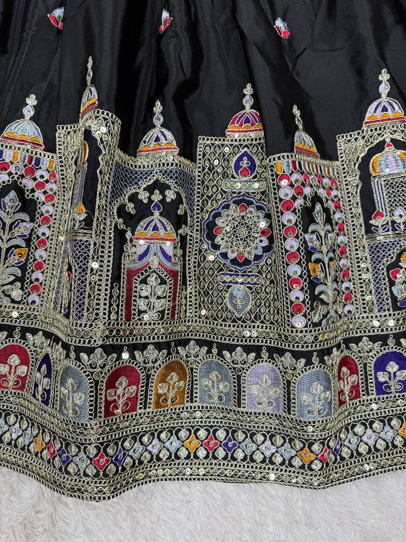 Black Color Heavy Thread with Sequins Work  Designer Lehenga Choli