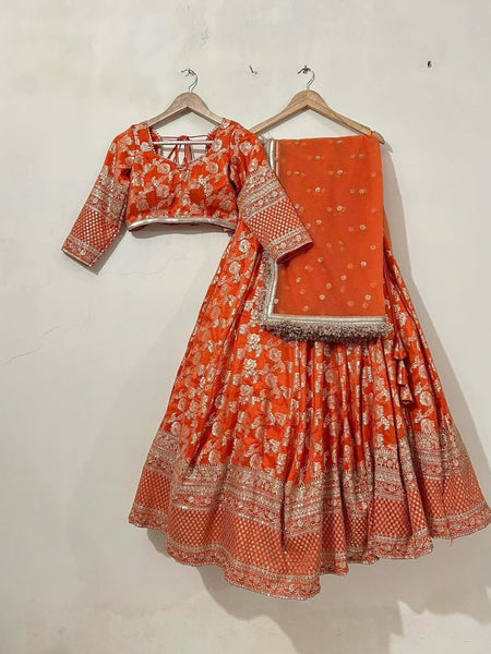 Orange Color Thread With Sequins Work Designer Lehenga Choli