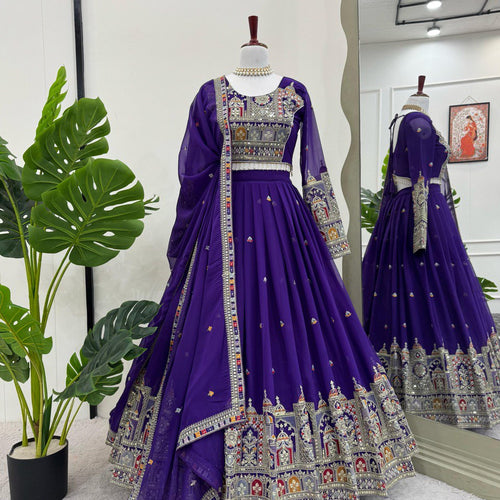 Purple Color Heavy Thread with Sequins Work  Designer Lehenga Choli