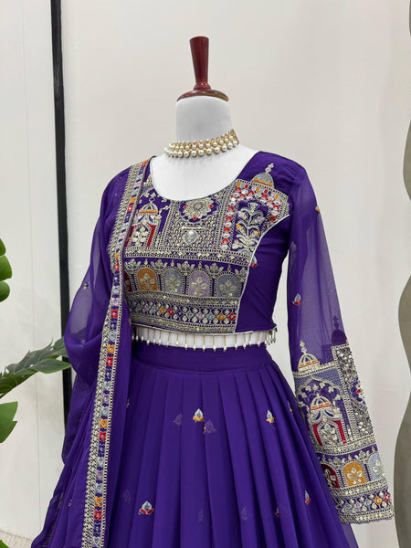 Purple Color Heavy Thread with Sequins Work  Designer Lehenga Choli