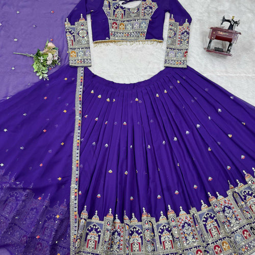 Purple Color Heavy Thread with Sequins Work  Designer Lehenga Choli