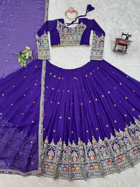 Purple Color Heavy Thread with Sequins Work  Designer Lehenga Choli