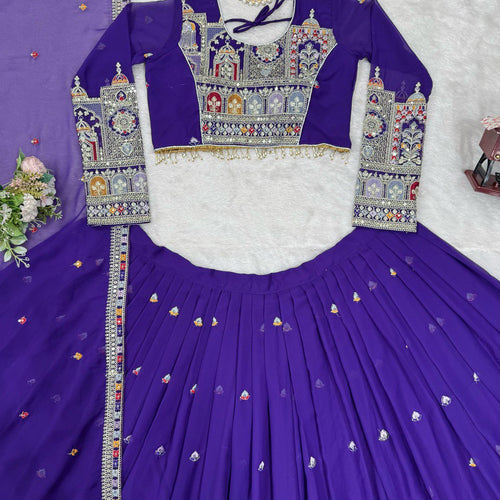 Purple Color Heavy Thread with Sequins Work  Designer Lehenga Choli