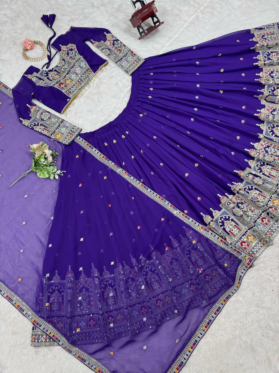 Purple Color Heavy Thread with Sequins Work  Designer Lehenga Choli
