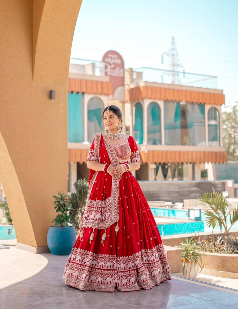 Red Color Embroidery Thread with Sequins Work  Designer Lehenga Choli