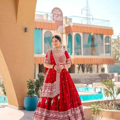 Red Color Embroidery Thread with Sequins Work  Designer Lehenga Choli