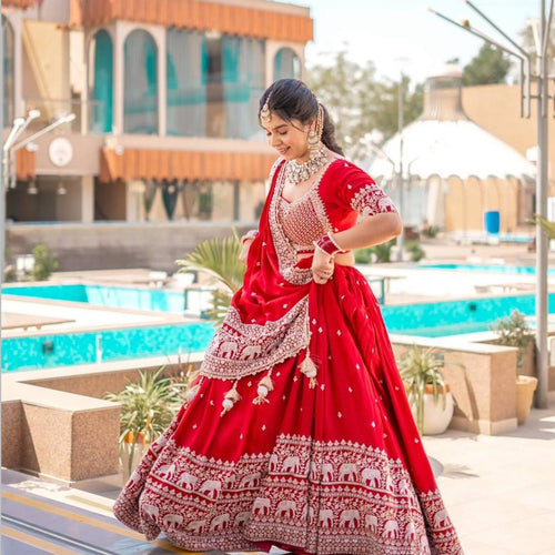 Red Color Embroidery Thread with Sequins Work  Designer Lehenga Choli