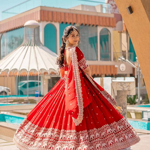 Red Color Embroidery Thread with Sequins Work  Designer Lehenga Choli