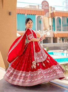 Red Color Embroidery Thread with Sequins Work  Designer Lehenga Choli