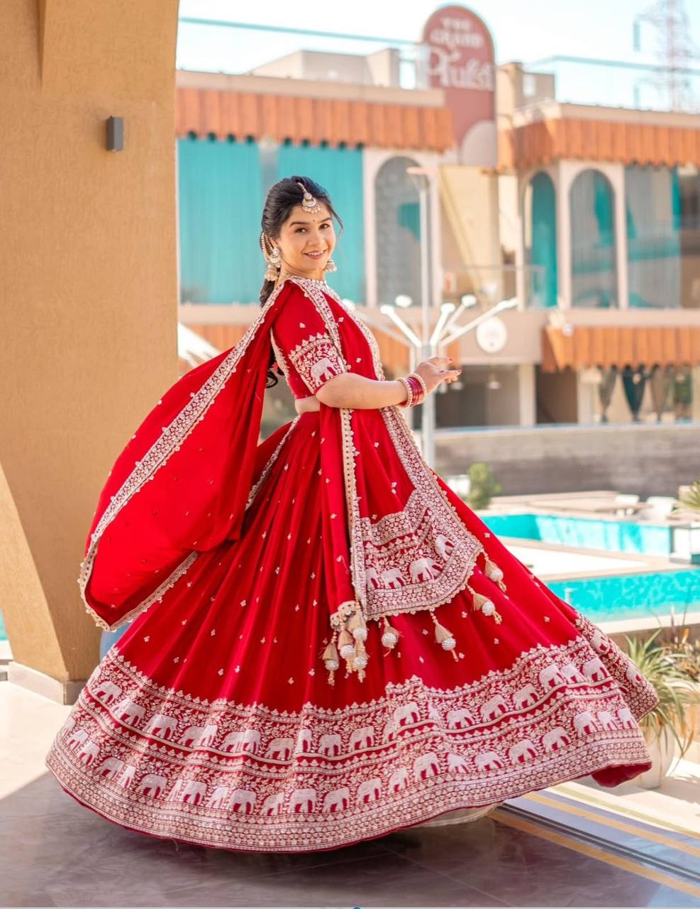 Red Color Embroidery Thread with Sequins Work  Designer Lehenga Choli
