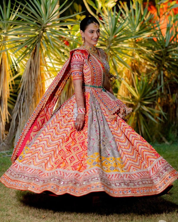 Multi Color Digital Print with Mirror Work Designer Lehenga Choli