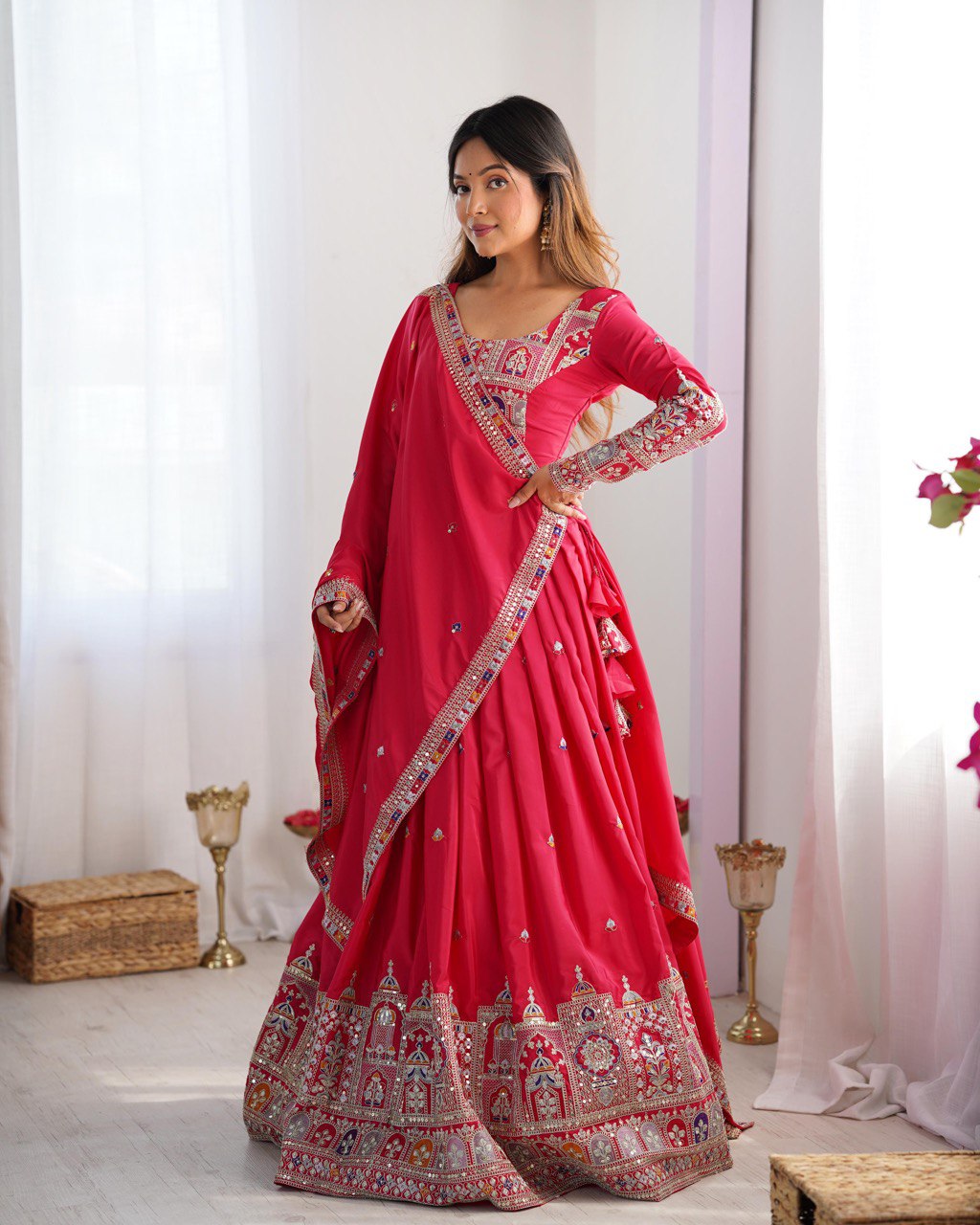 Pink Color Heavy Thread with Sequins Work  Designer Lehenga Choli