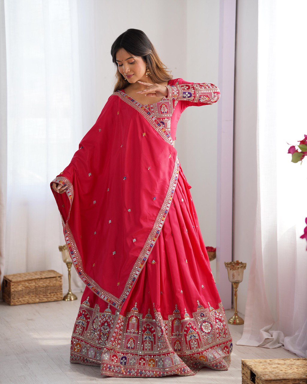 Pink Color Heavy Thread with Sequins Work  Designer Lehenga Choli