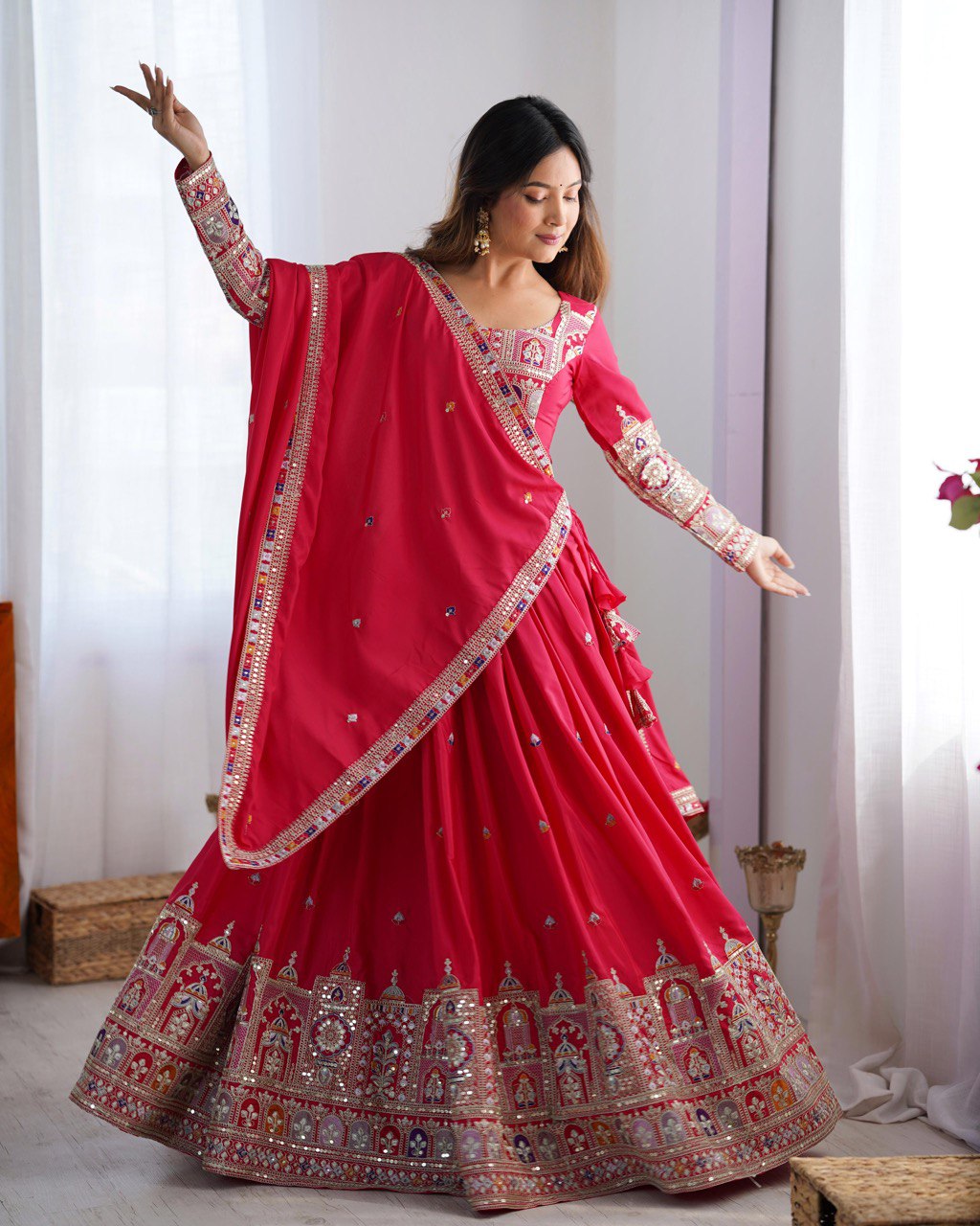 Pink Color Heavy Thread with Sequins Work  Designer Lehenga Choli