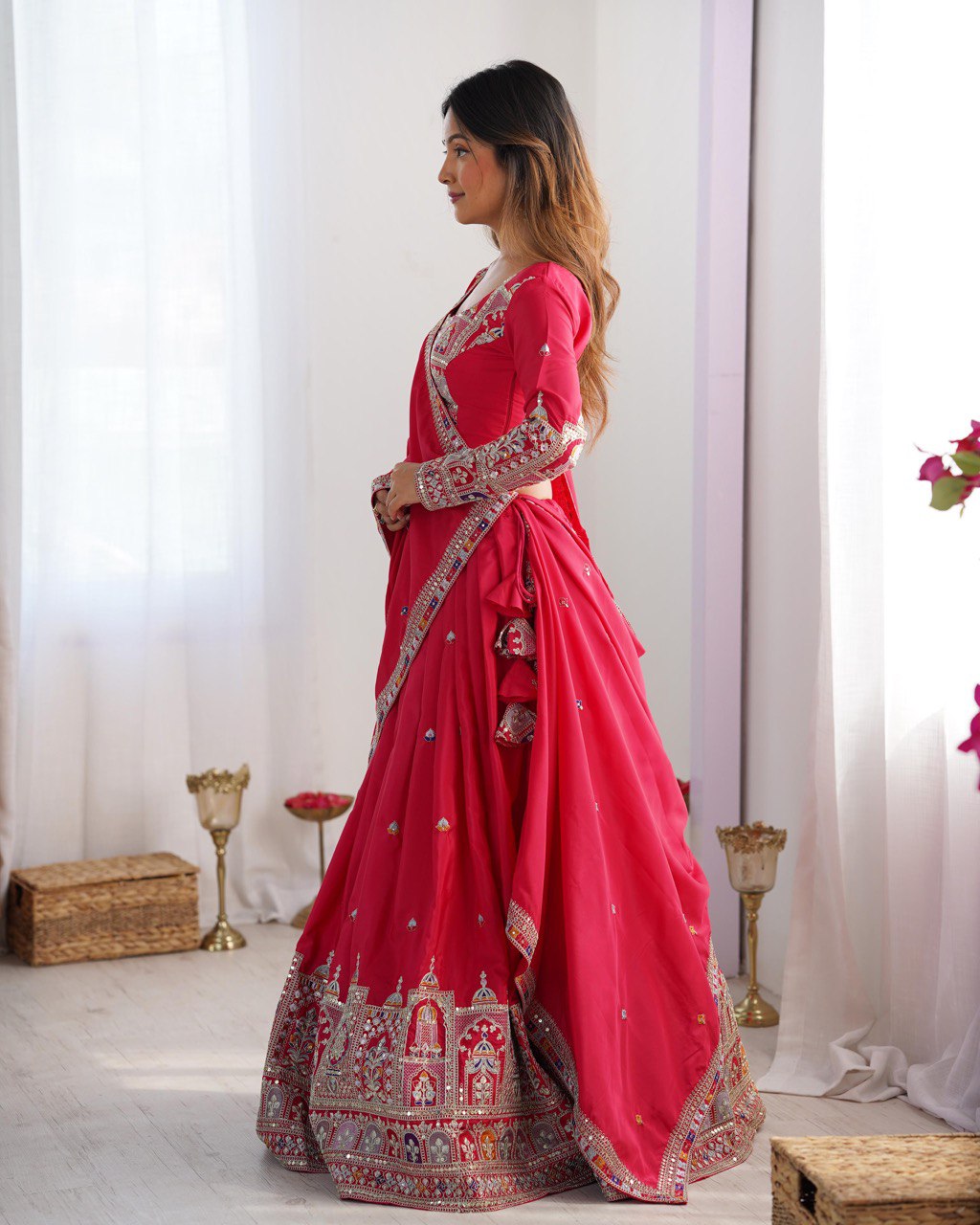 Pink Color Heavy Thread with Sequins Work  Designer Lehenga Choli