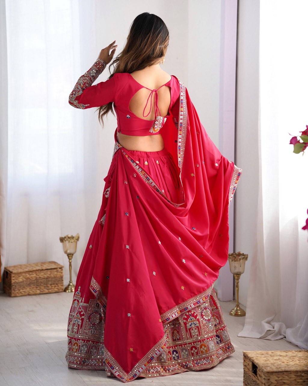 Pink Color Heavy Thread with Sequins Work  Designer Lehenga Choli
