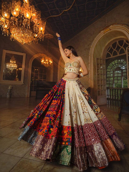 Multi Color Digital Print with Mirror Work Designer Lehenga Choli