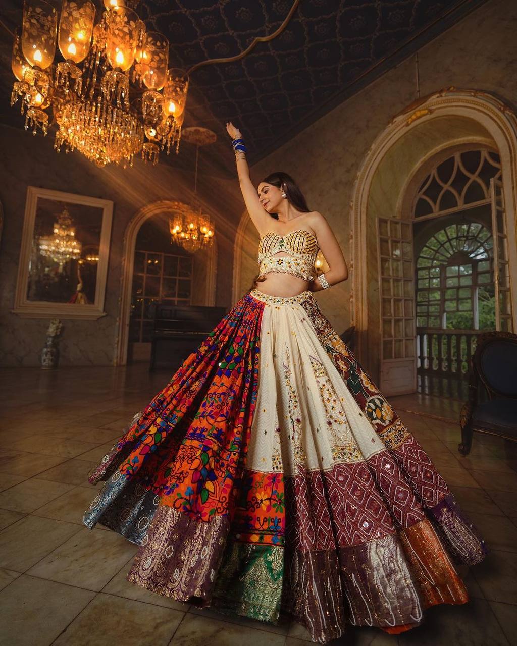 Multi Color Digital Print with Mirror Work Designer Lehenga Choli