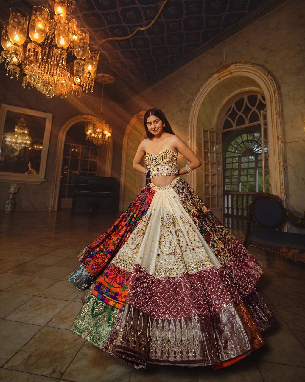 Multi Color Digital Print with Mirror Work Designer Lehenga Choli