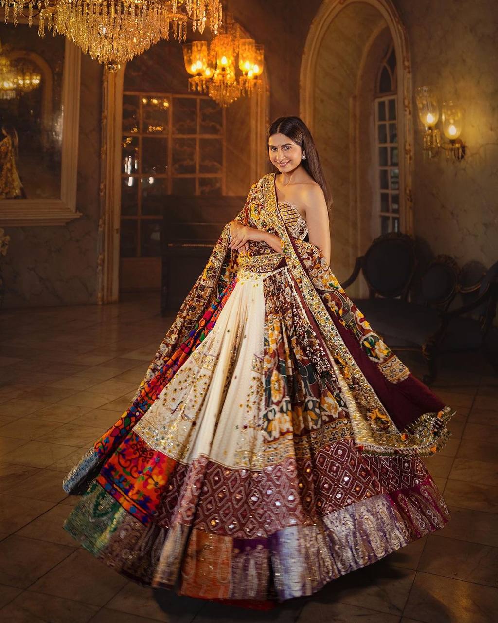 Multi Color Digital Print with Mirror Work Designer Lehenga Choli