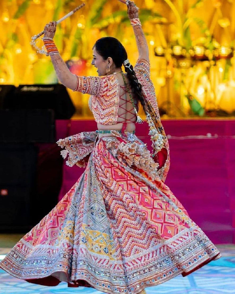 Multi Color Digital Print with Mirror Work Designer Lehenga Choli
