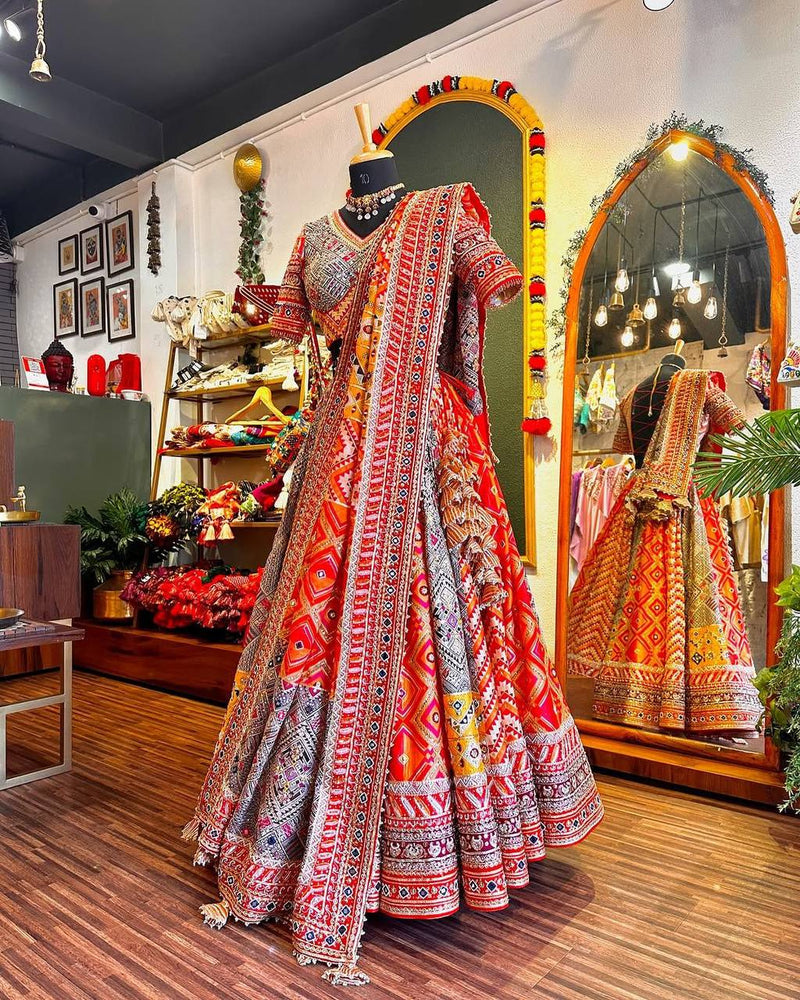 Multi Color Digital Print with Mirror Work Designer Lehenga Choli