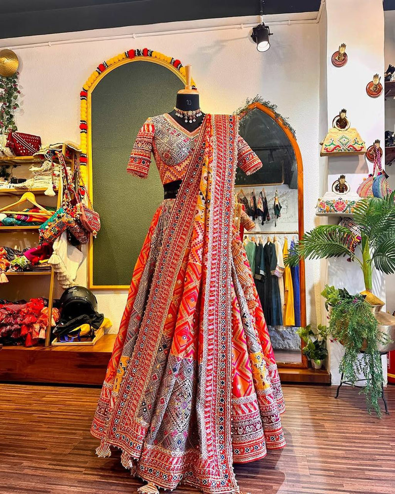 Multi Color Digital Print with Mirror Work Designer Lehenga Choli