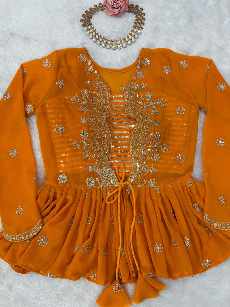 Yellow Color Thread with Sequins With Digital Printed Designer Lehenga Choli