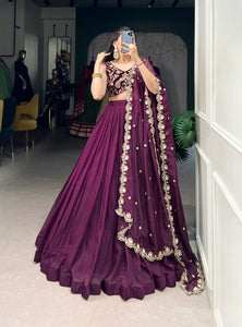 Wine Color Sequins and Thread with Embroidery Work  Designer Lehenga Choli