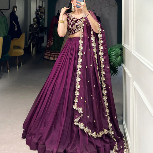 Wine Color Sequins and Thread with Embroidery Work  Designer Lehenga Choli