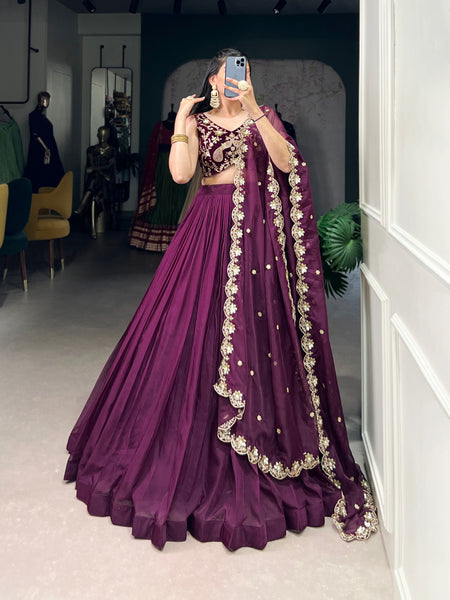 Wine Color Sequins and Thread with Embroidery Work  Designer Lehenga Choli