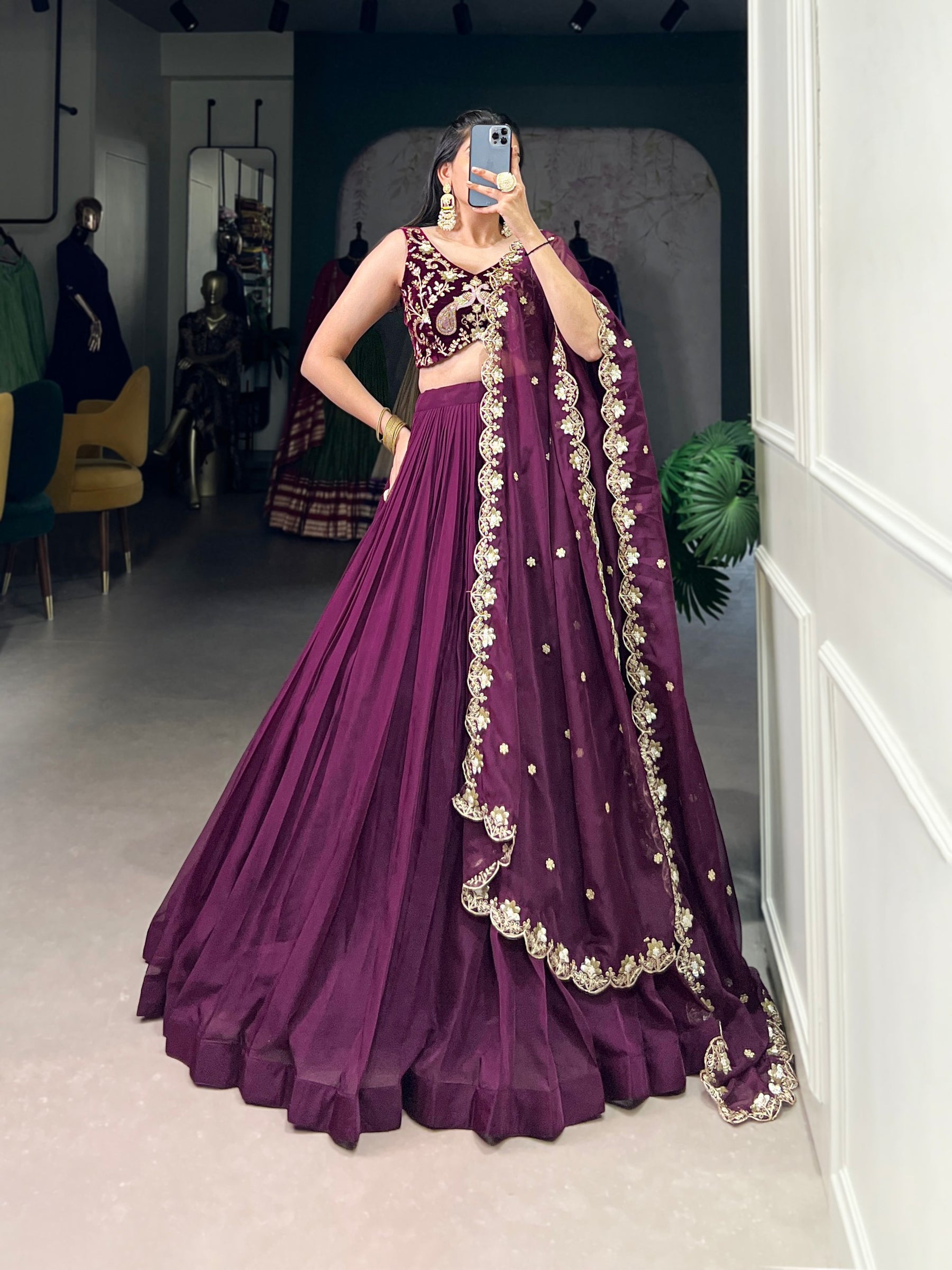 Wine Color Sequins and Thread with Embroidery Work  Designer Lehenga Choli