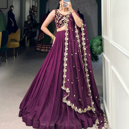 Wine Color Sequins and Thread with Embroidery Work  Designer Lehenga Choli
