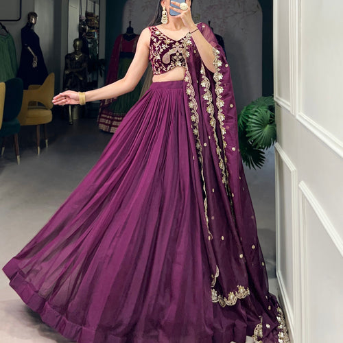 Wine Color Sequins and Thread with Embroidery Work  Designer Lehenga Choli