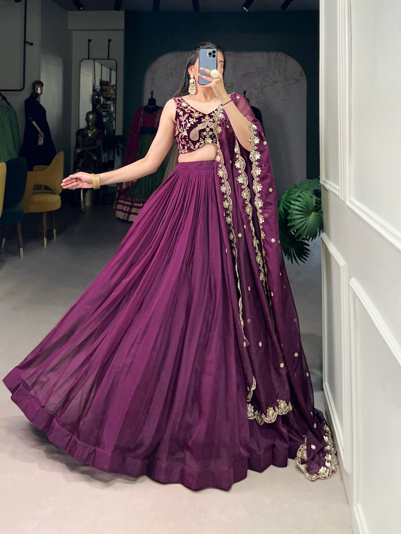 Wine Color Sequins and Thread with Embroidery Work  Designer Lehenga Choli