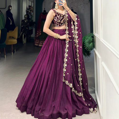 Wine Color Sequins and Thread with Embroidery Work  Designer Lehenga Choli