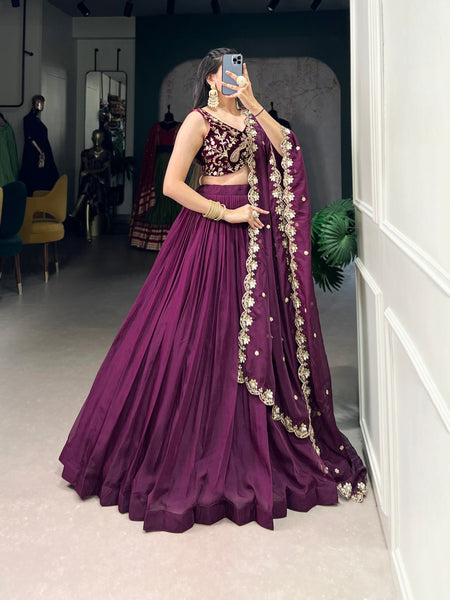 Wine Color Sequins and Thread with Embroidery Work  Designer Lehenga Choli