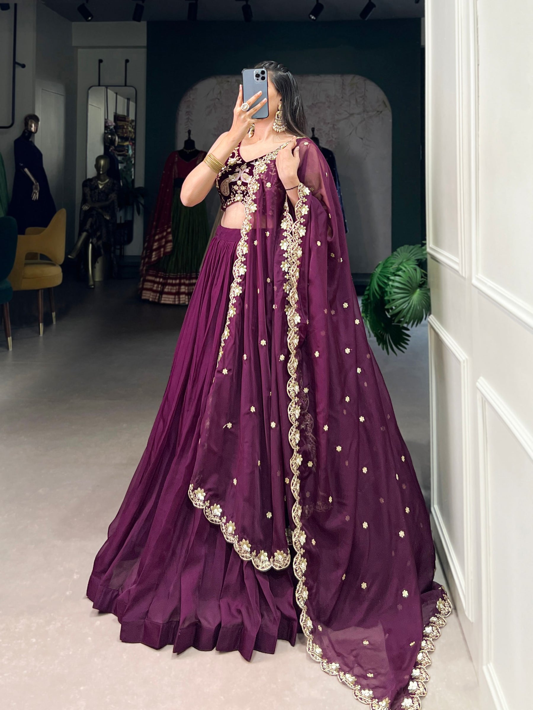 Wine Color Sequins and Thread with Embroidery Work  Designer Lehenga Choli
