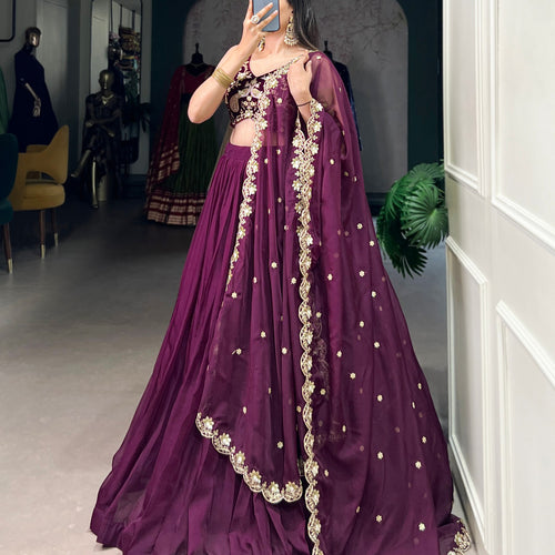 Wine Color Sequins and Thread with Embroidery Work  Designer Lehenga Choli