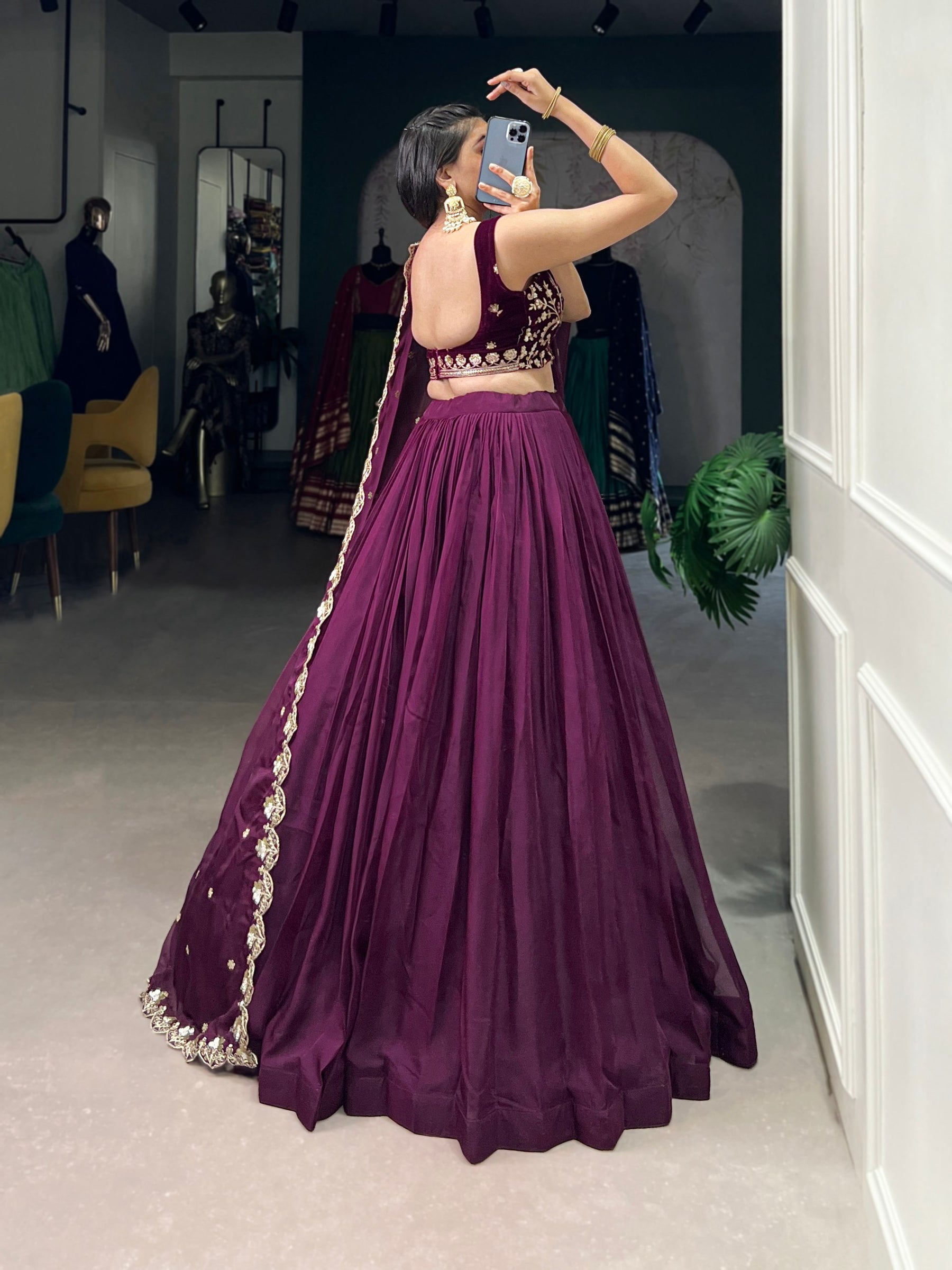 Wine Color Sequins and Thread with Embroidery Work  Designer Lehenga Choli