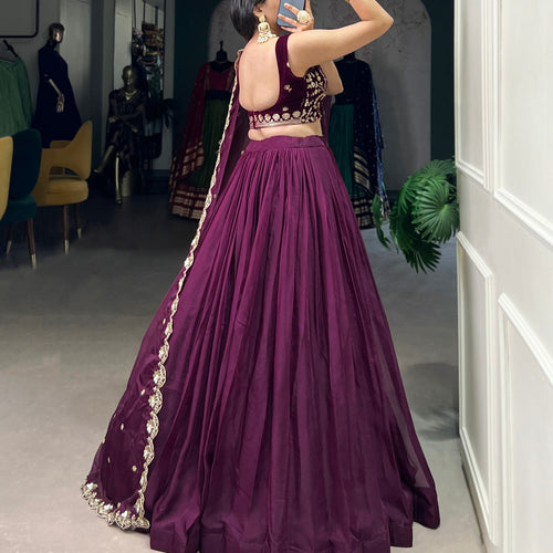 Wine Color Sequins and Thread with Embroidery Work  Designer Lehenga Choli