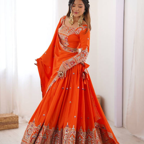 Orange Color Heavy Thread with Sequins Work  Designer Lehenga Choli