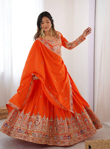 Orange Color Heavy Thread with Sequins Work  Designer Lehenga Choli